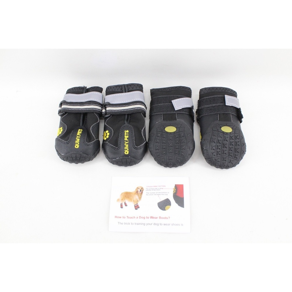 QUMY Pets Dog Boots Size 4 Waterproof Shoes Reflective Strips Rugged Anti-Slip,‎